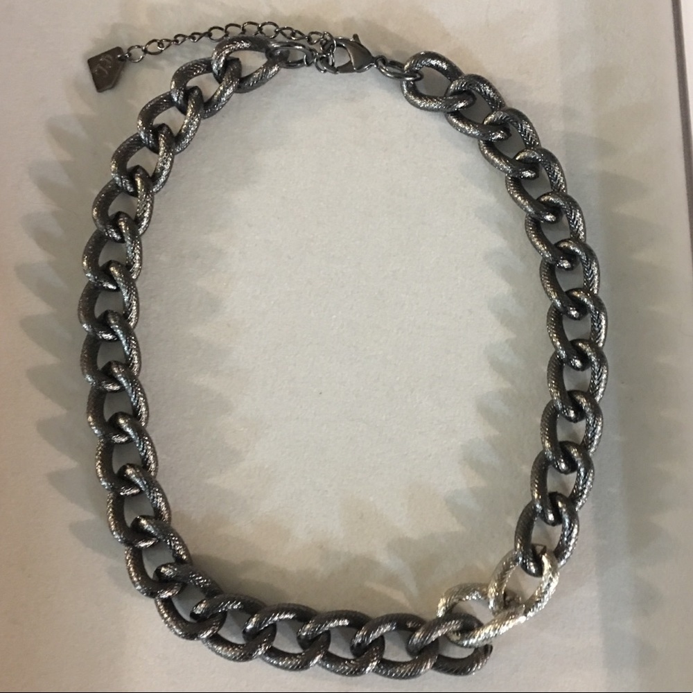 Chunky Hematite and Silver Chain Necklace